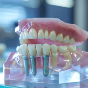 a lot of single dental implants placed into the mouth model