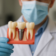 a doctor holding an implant model