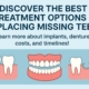 Image showcasing various "treatment dental" options for replacing missing teeth, including implants, bridges, and dentures, with a diverse group of smiling patients. No text on image.