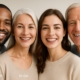 Photo of a diverse group of people smiling confidently, showcasing various dental implant solutions such as single tooth implants, bridges, and full arch replacements. The image should convey the message of restored smiles and improved quality of life. No text on the image.