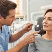 Patient consultation in modern dental clinic with implant care focus