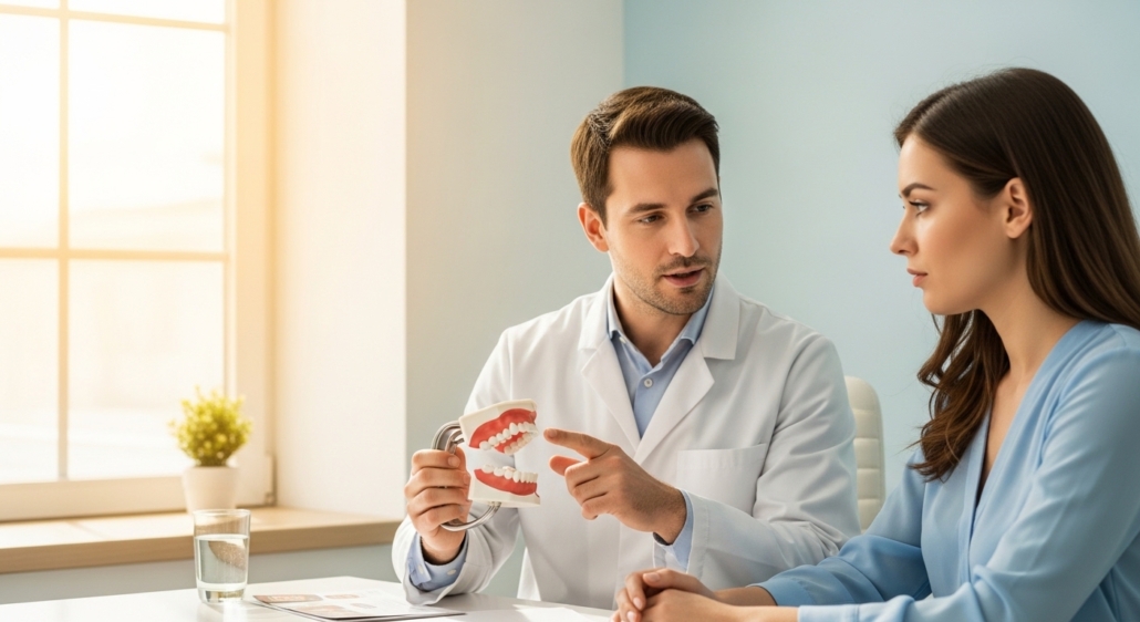 Patient consultation in a modern dental clinic discussing bad breath remedies