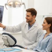 Dentist consulting with a patient in a modern dental office