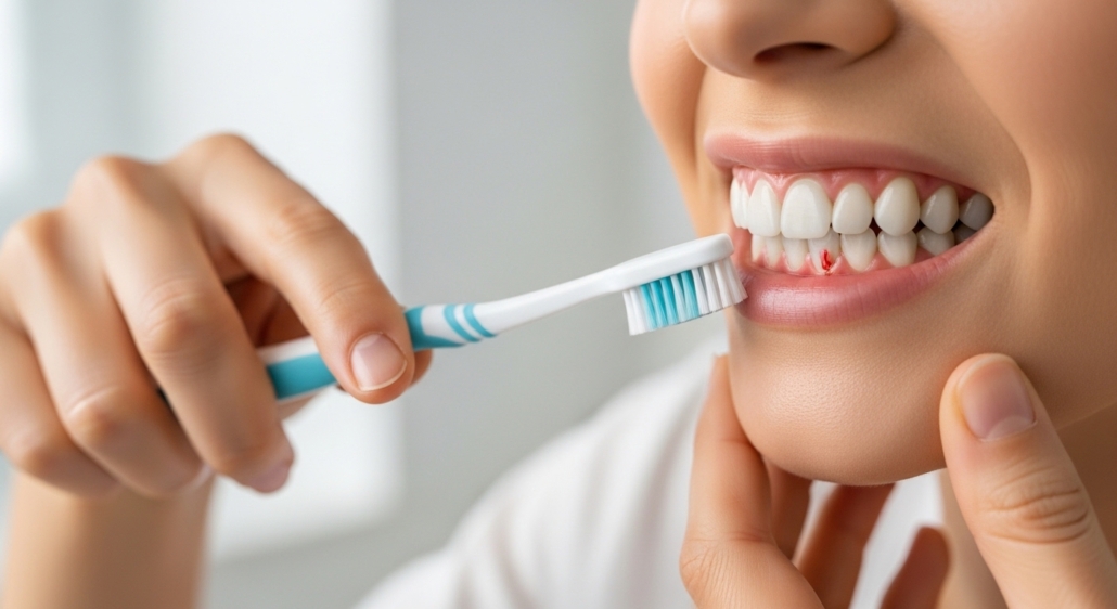 Patient consultation in a dental office about gum health.