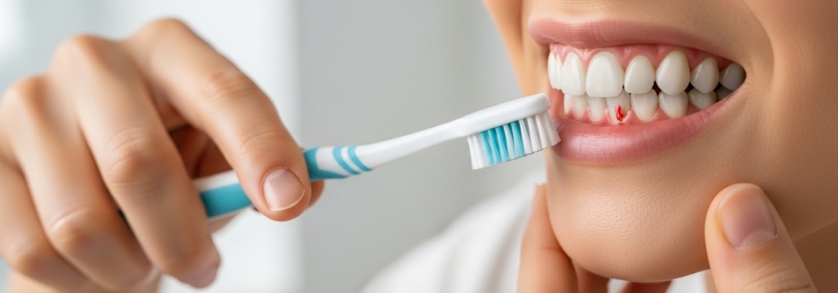 Patient consultation in a dental office about gum health.