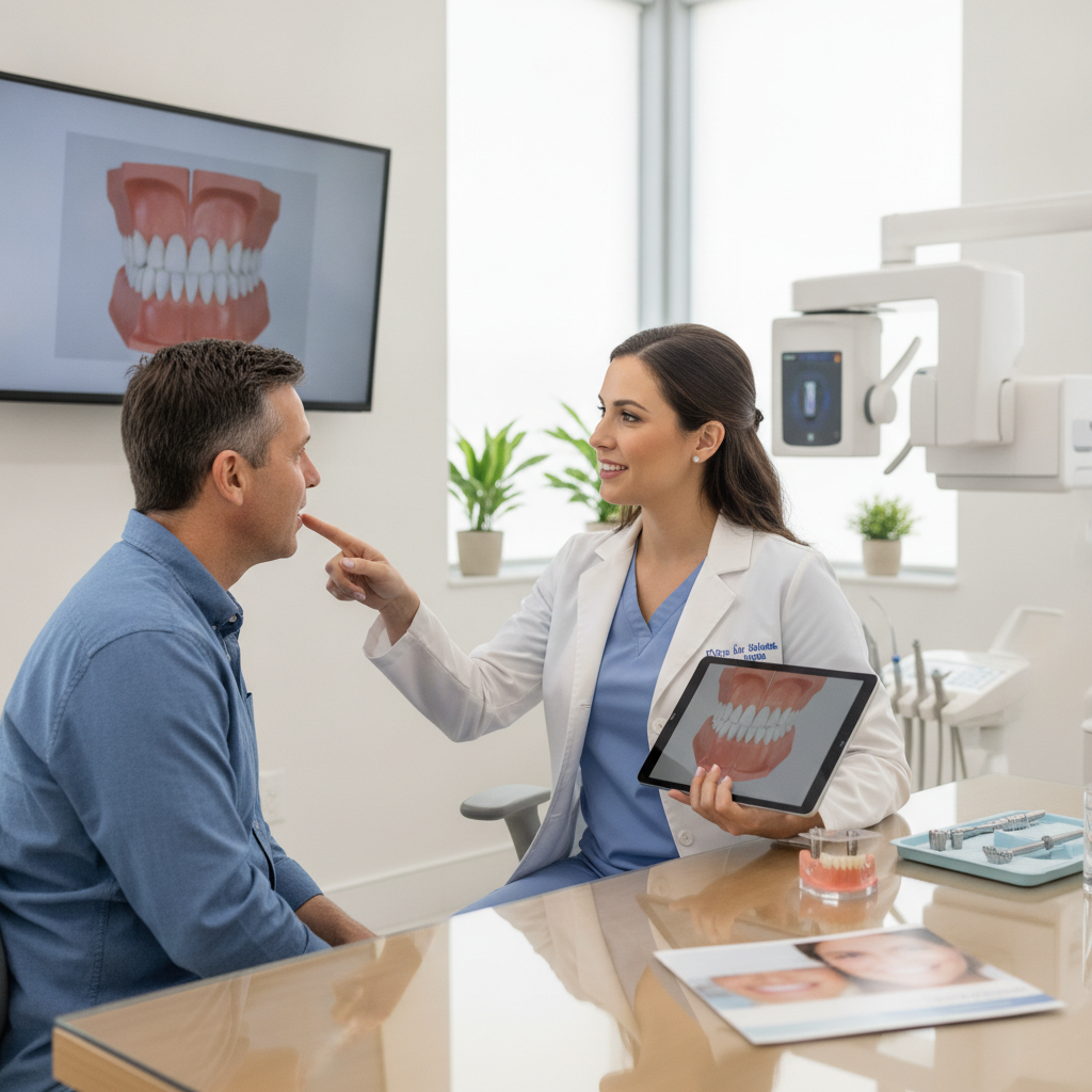 Dentist consulting with patient about dental implants in a Plantation clinic