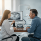 Patient consultation for dental implants in a modern dental office.