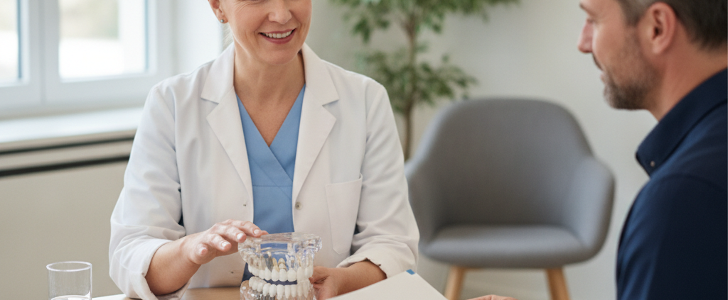 Dental consultation scene in a modern clinic for ceramic implants